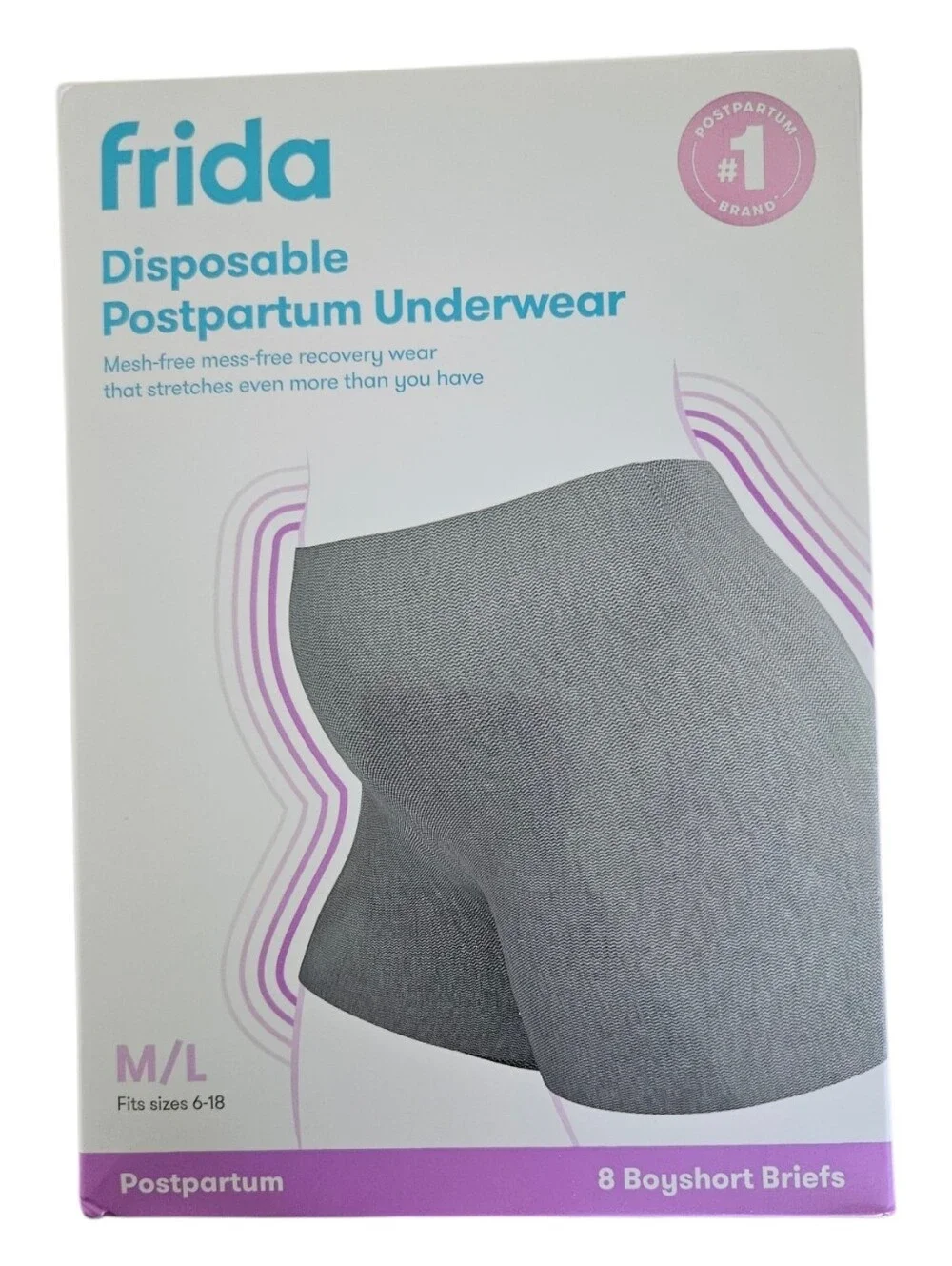 Frida Disposable Boyshort Postpartum Briefs Gray M/L Size (6–18) Underwear